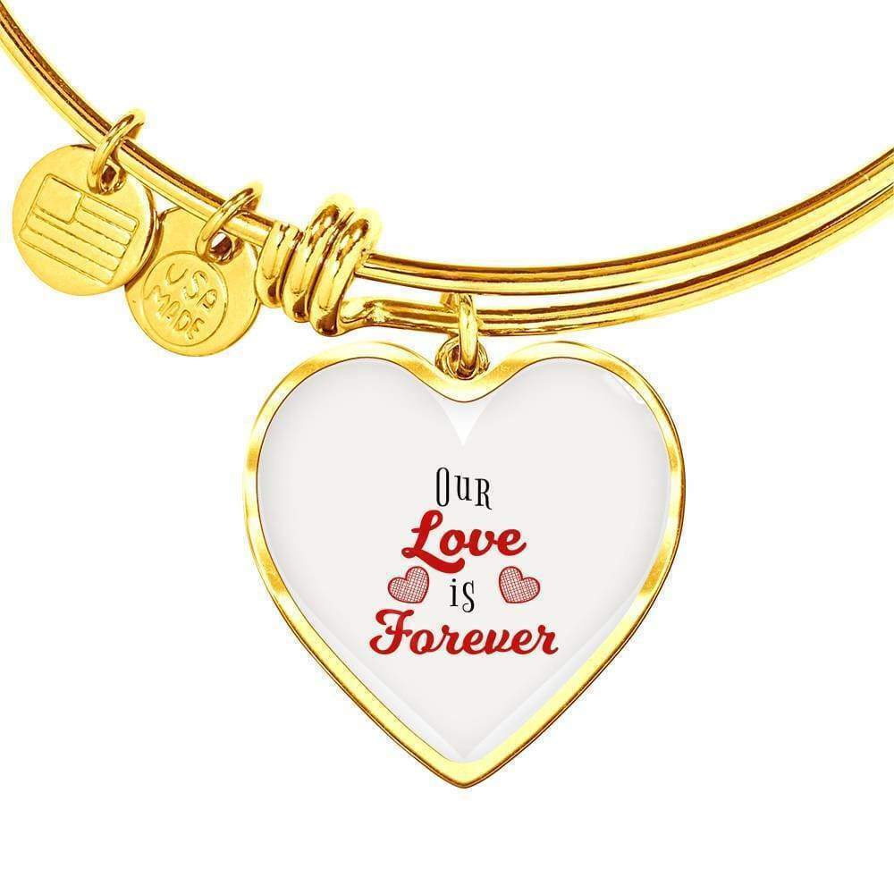 Our Love Is Forever Personalized Engraved Gold Circle Bangle Bracelet Custom
